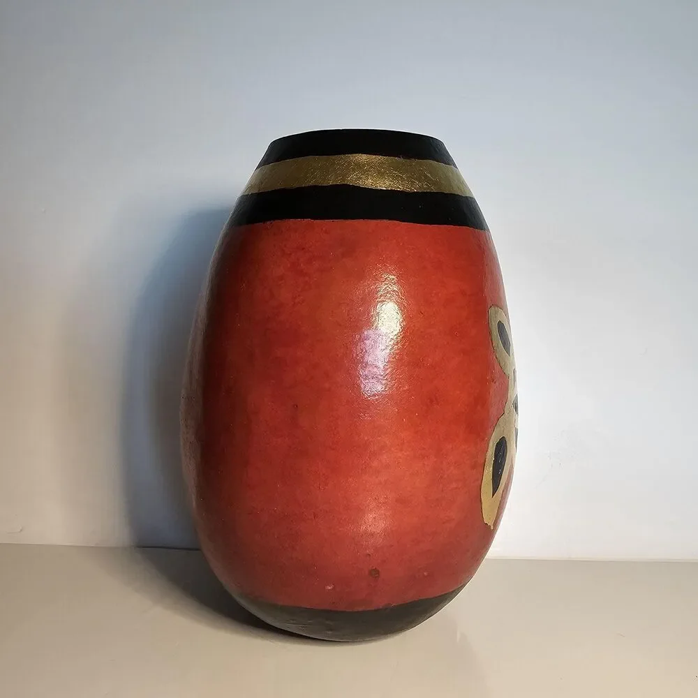 Vtg Folk Art Handpainted Gourd Turtle Design, signed by Linda Ougland